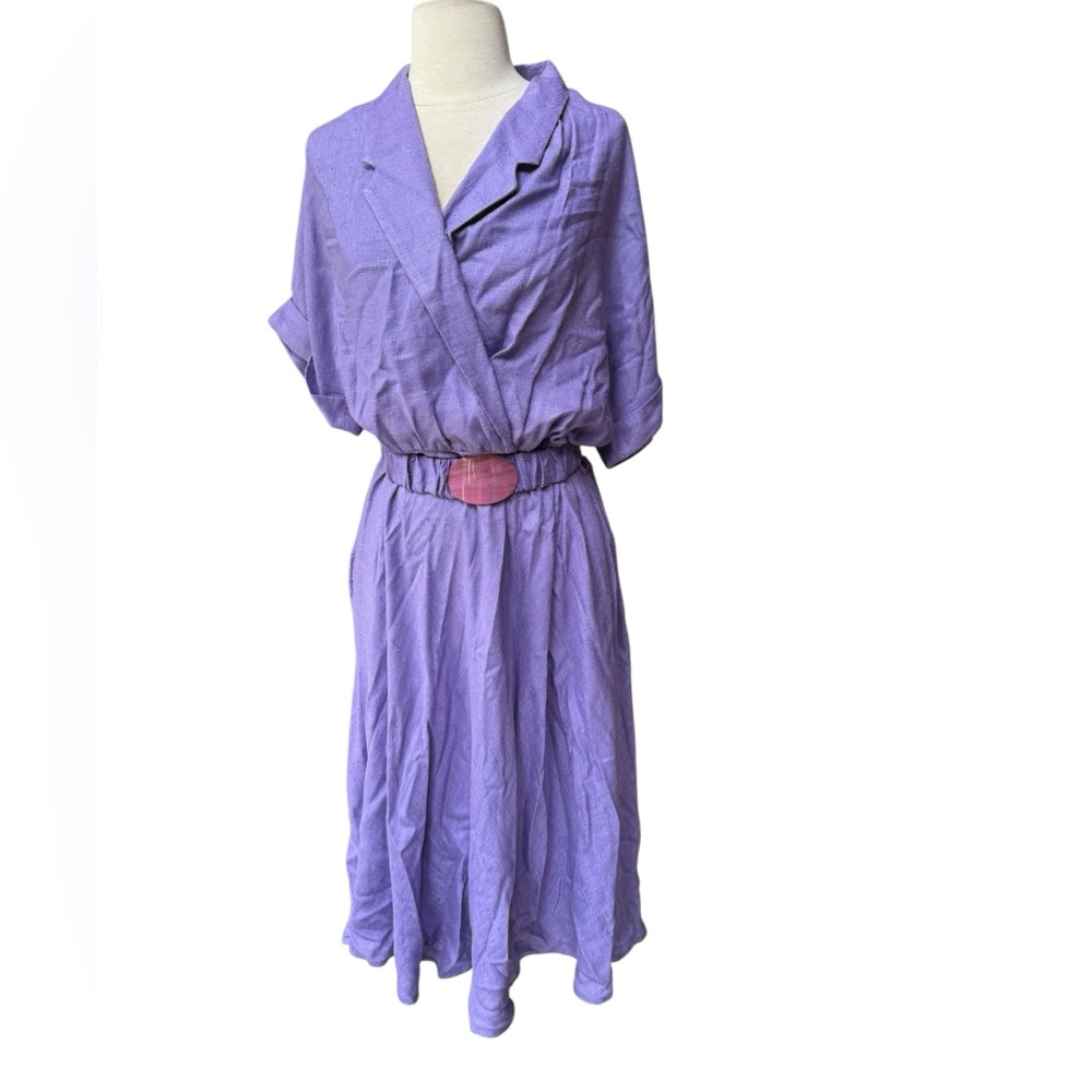 1980s does 40s Karin Stevens by Steven Stoller 100% Linen Shirt Dress w/Wrap Sty